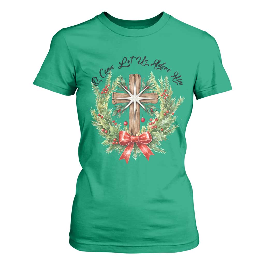 Cross Christmas T Shirt For Women O Come Let Us Adove Him TS14 Irish Green Print Your Wear