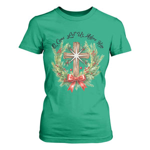 Cross Christmas T Shirt For Women O Come Let Us Adove Him TS14 Irish Green Print Your Wear