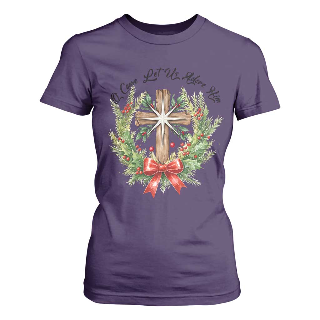 Cross Christmas T Shirt For Women O Come Let Us Adove Him TS14 Purple Print Your Wear