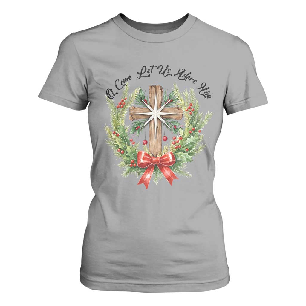 Cross Christmas T Shirt For Women O Come Let Us Adove Him TS14 Sport Gray Print Your Wear