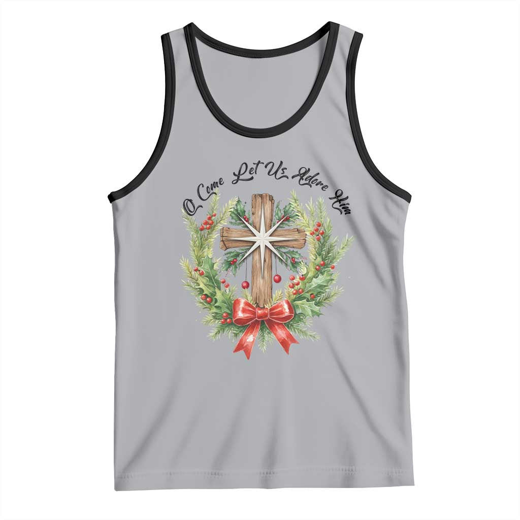 Cross Christmas Tank Top O Come Let Us Adove Him TS14 Athletic Heather Black Print Your Wear