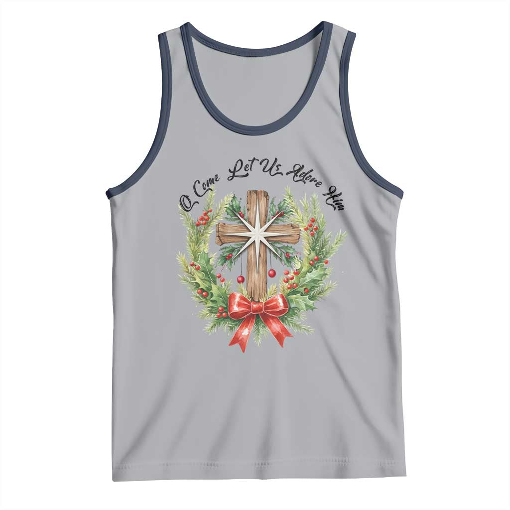Cross Christmas Tank Top O Come Let Us Adove Him TS14 Athletic Heather Navy Print Your Wear