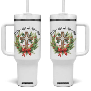 Cross Christmas Tumbler With Handle O Come Let Us Adove Him TS14 One Size: 40 oz White Print Your Wear