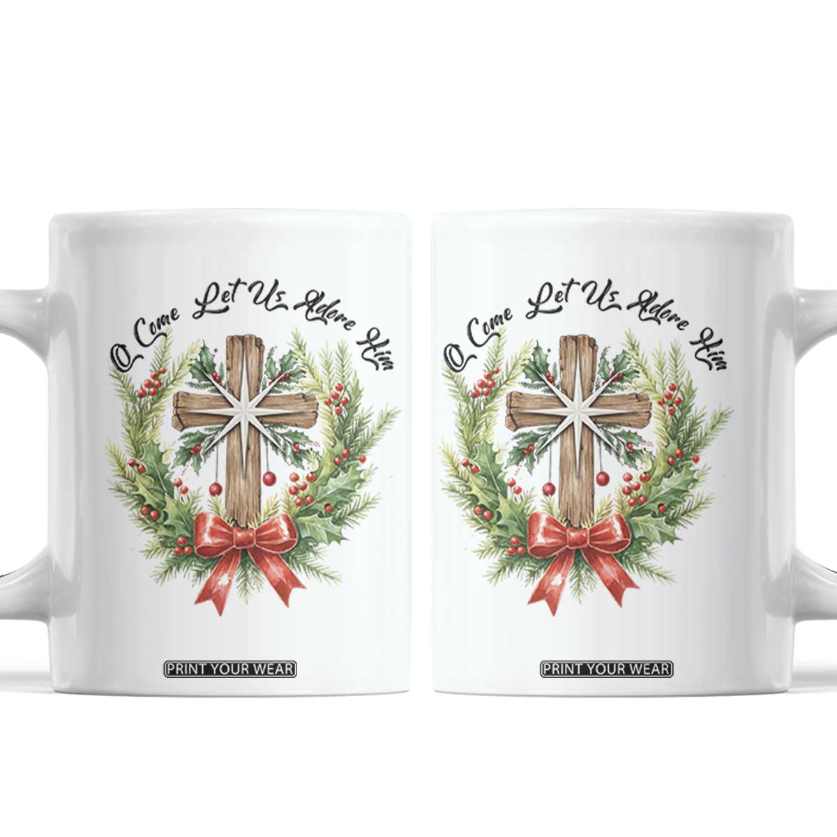 Cross Christmas Coffee Mug O Come Let Us Adove Him TS14 White Print Your Wear