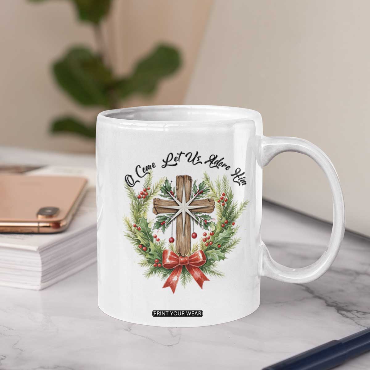 Cross Christmas Coffee Mug O Come Let Us Adove Him TS14 Print Your Wear