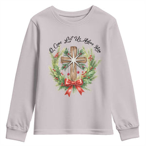 Cross Christmas Youth Sweatshirt O Come Let Us Adove Him TS14 Ice Gray Print Your Wear