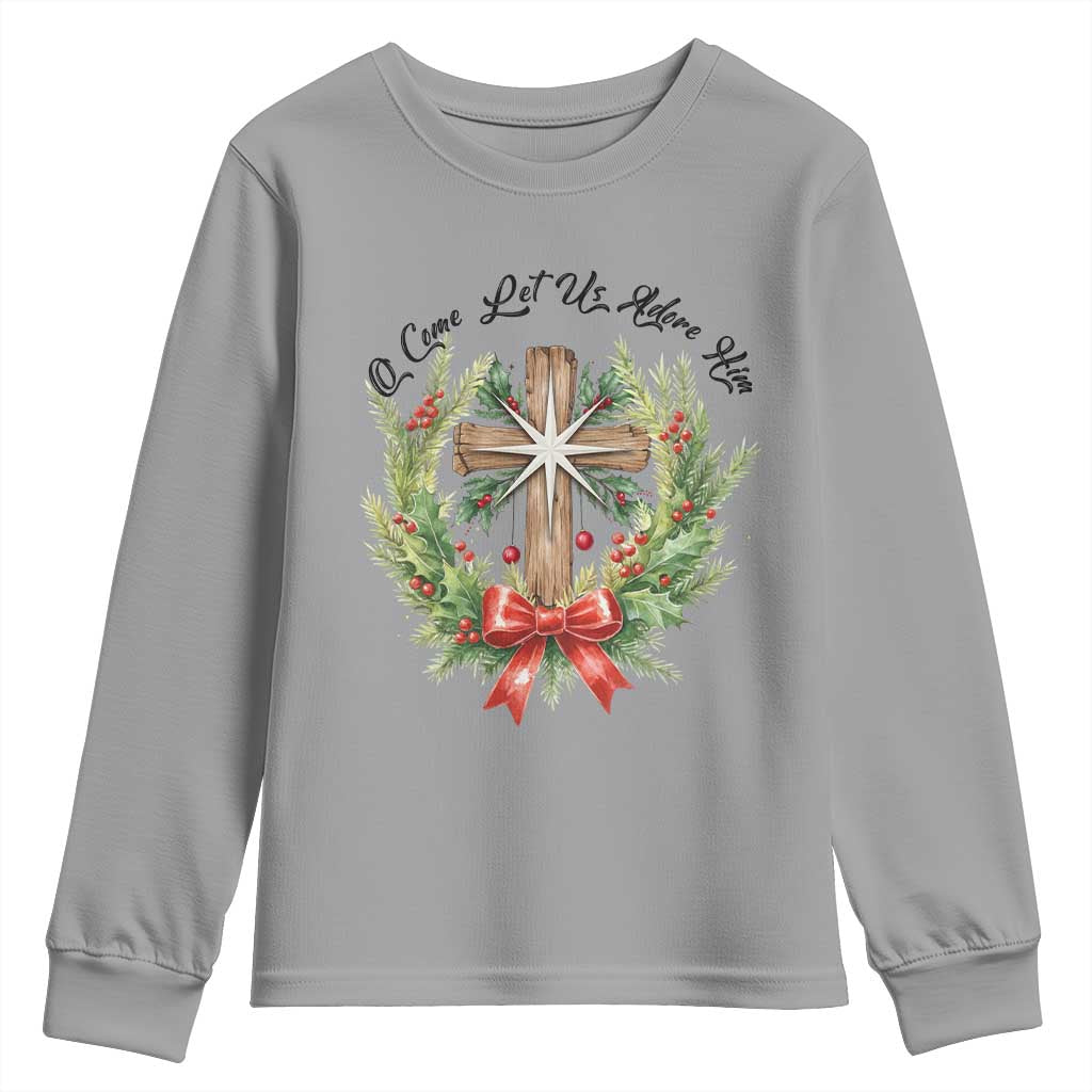 Cross Christmas Youth Sweatshirt O Come Let Us Adove Him TS14 Sport Gray Print Your Wear