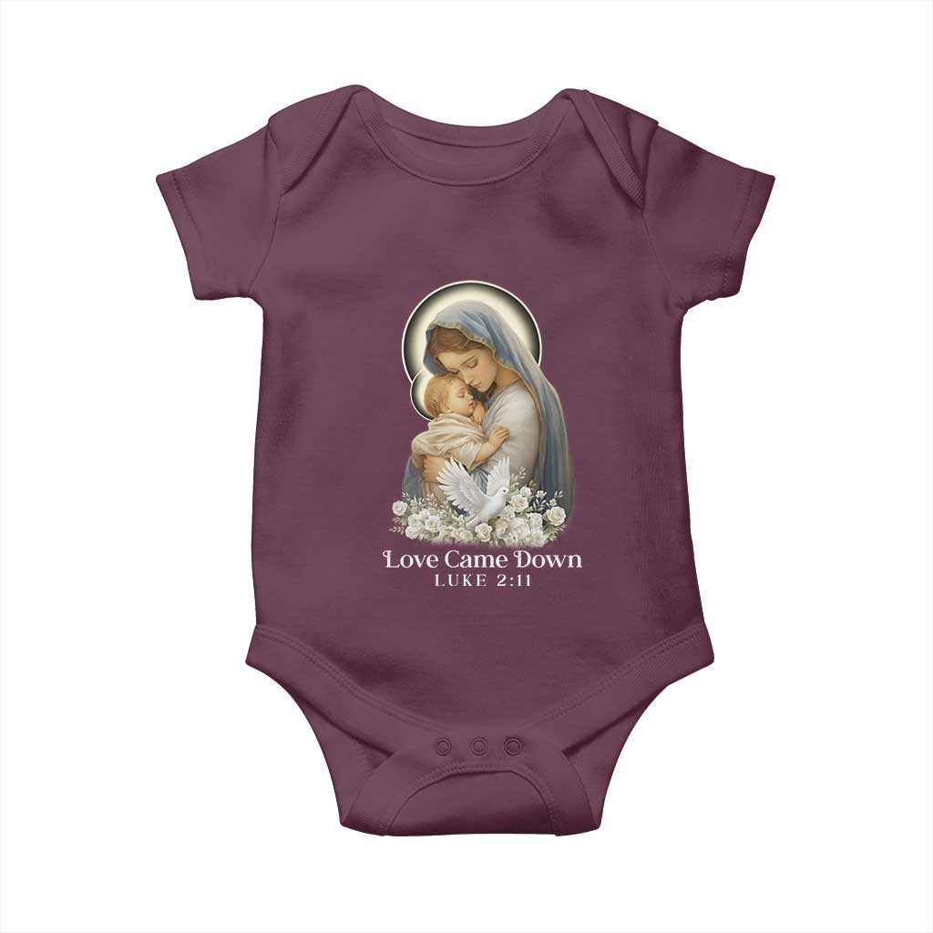 Christian Christmas Baby Onesie Love Came Down Luke 2:11 TS14 Maroon Print Your Wear