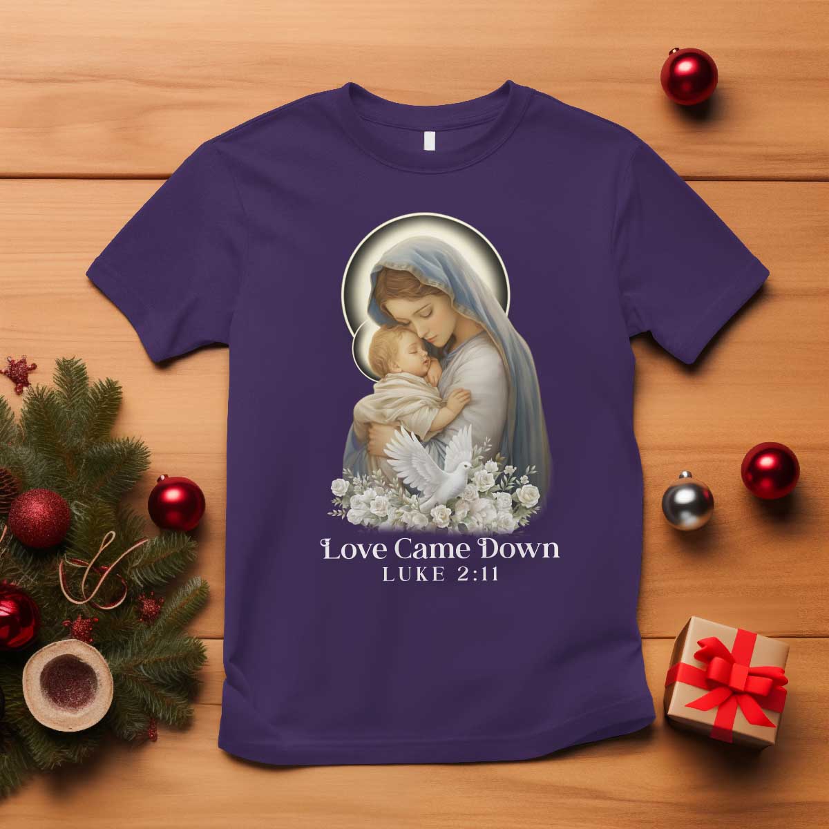 Christian Christmas T Shirt Love Came Down Luke 2:11 TS14 Purple Print Your Wear