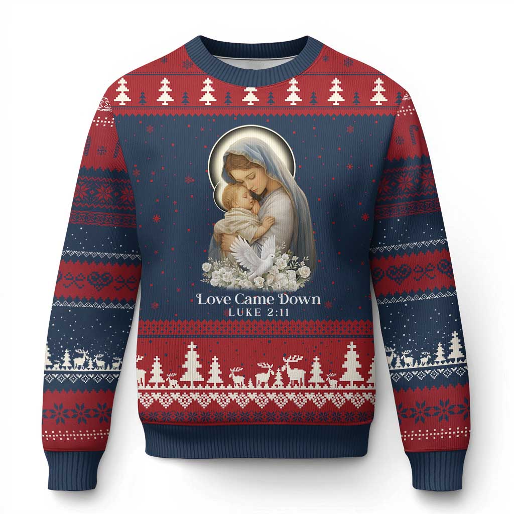 Christian Xmas Ugly Christmas Sweater Love Came Down Luke 2:11 TS14 Navy Red Print Your Wear