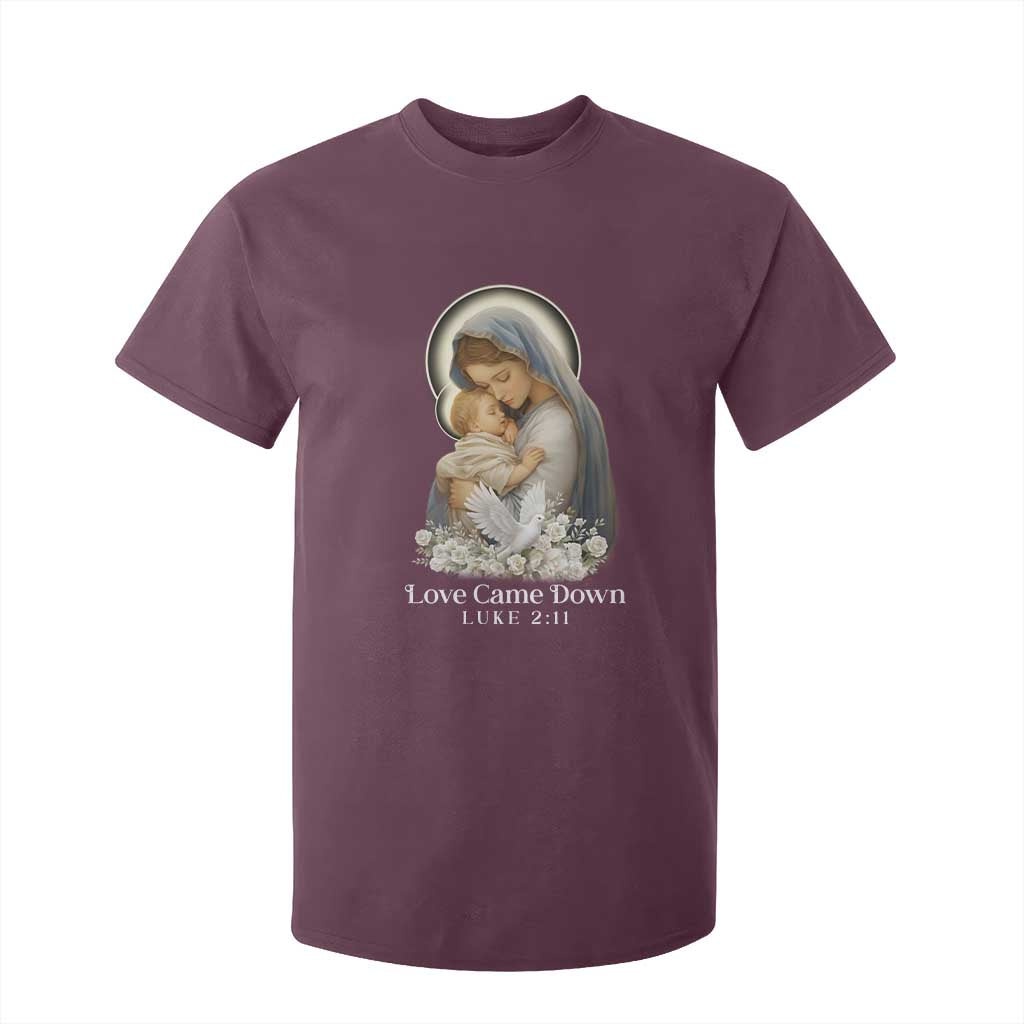Christian Christmas T Shirt For Kid Love Came Down Luke 2:11 TS14 Maroon Print Your Wear