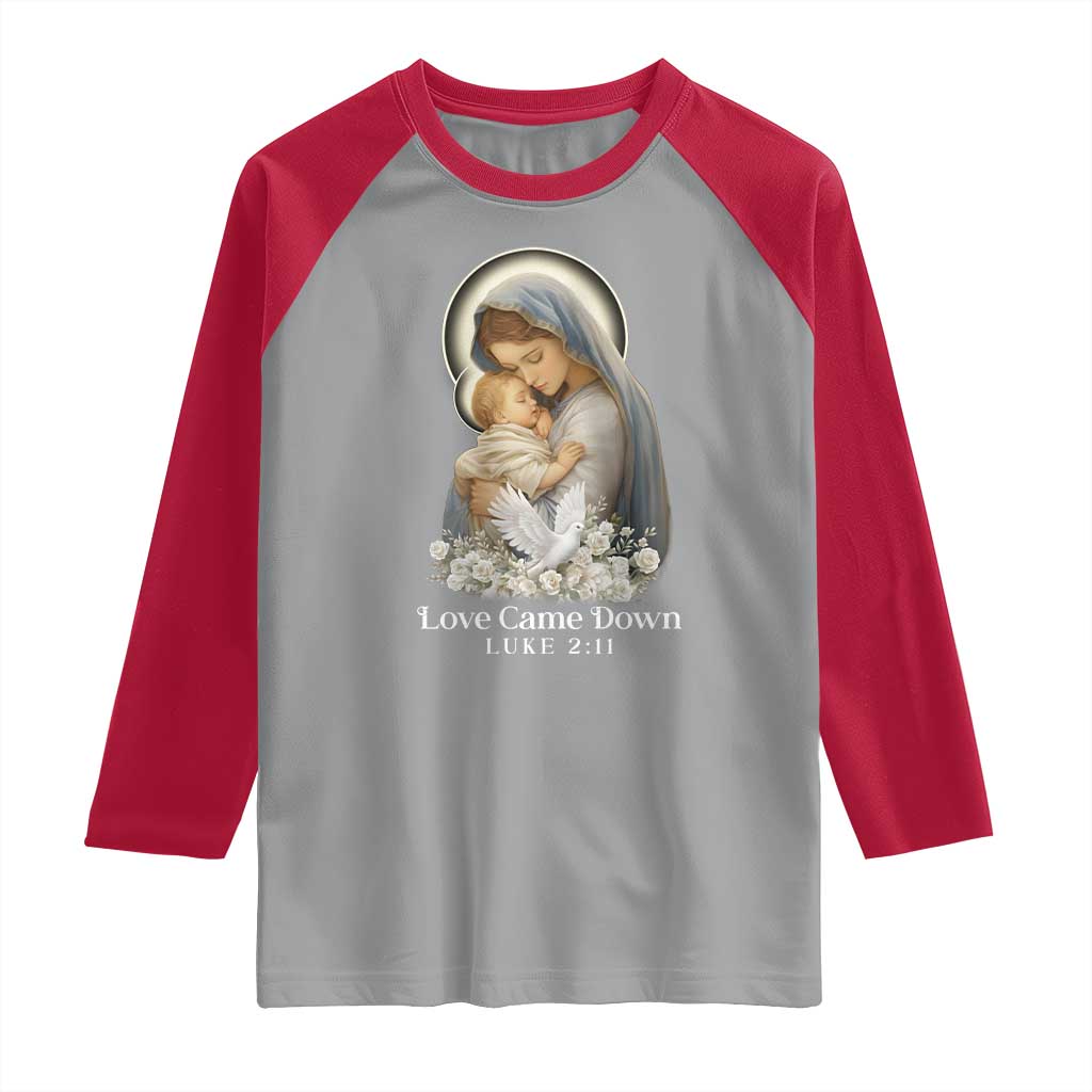 Christian Christmas Raglan Shirt Love Came Down Luke 2:11 TS14 Sport Gray Red Print Your Wear