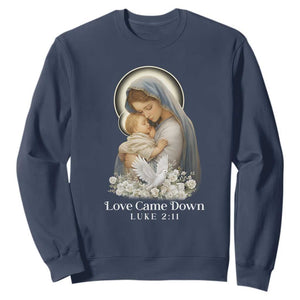 Christian Christmas Sweatshirt Love Came Down Luke 2:11 TS14 Navy Print Your Wear