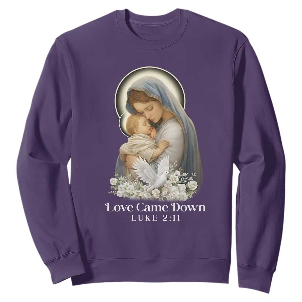 Christian Christmas Sweatshirt Love Came Down Luke 2:11 TS14 Purple Print Your Wear