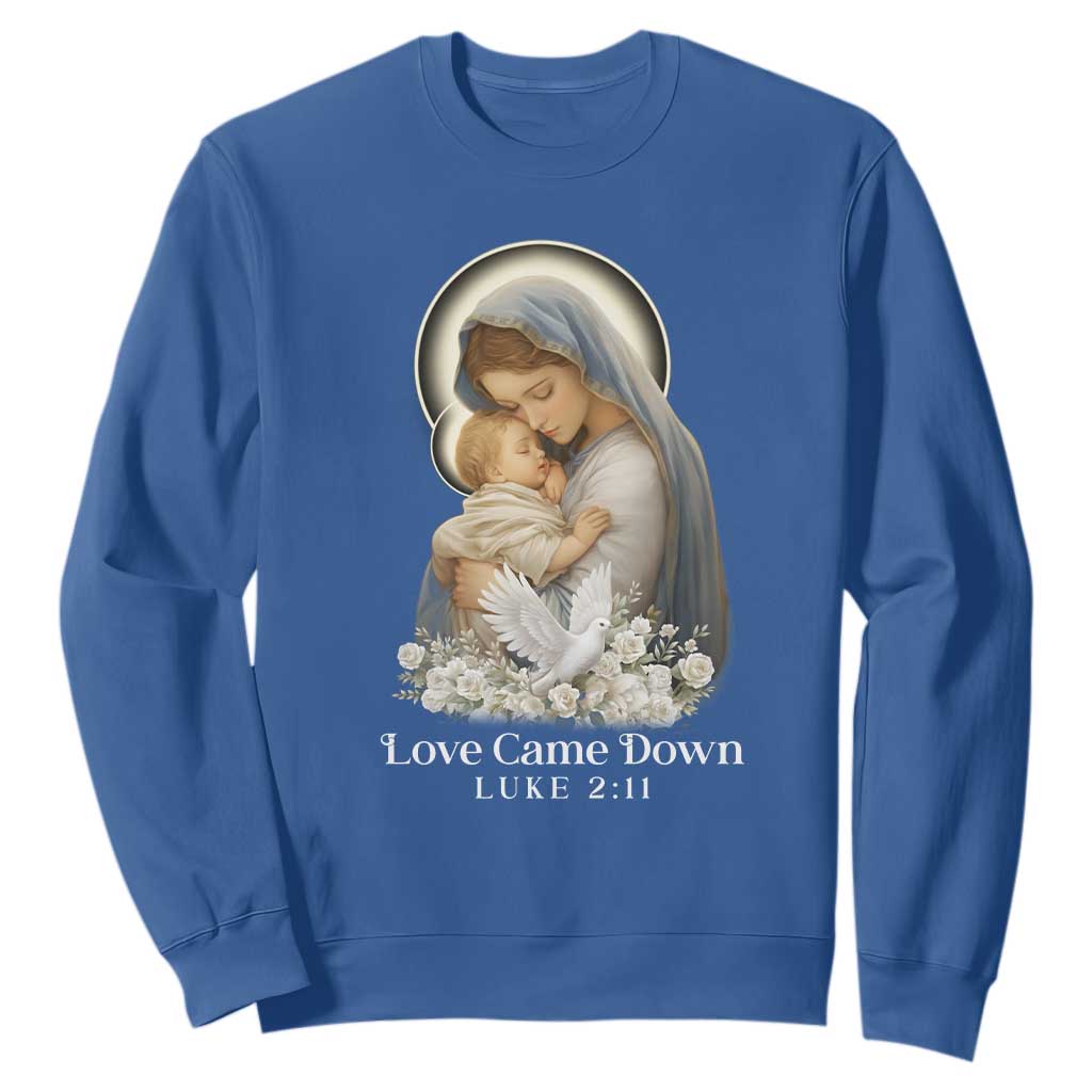 Christian Christmas Sweatshirt Love Came Down Luke 2:11 TS14 Royal Blue Print Your Wear