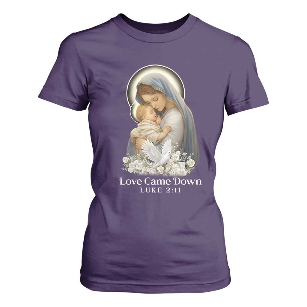 Christian Christmas T Shirt For Women Love Came Down Luke 2:11 TS14 Purple Print Your Wear