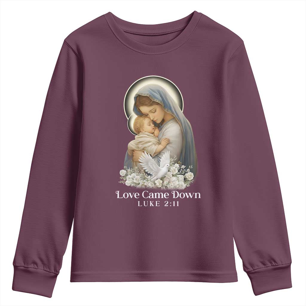 Christian Christmas Youth Sweatshirt Love Came Down Luke 2:11 TS14 Maroon Print Your Wear