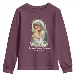 Christian Christmas Youth Sweatshirt Love Came Down Luke 2:11 TS14 Maroon Print Your Wear