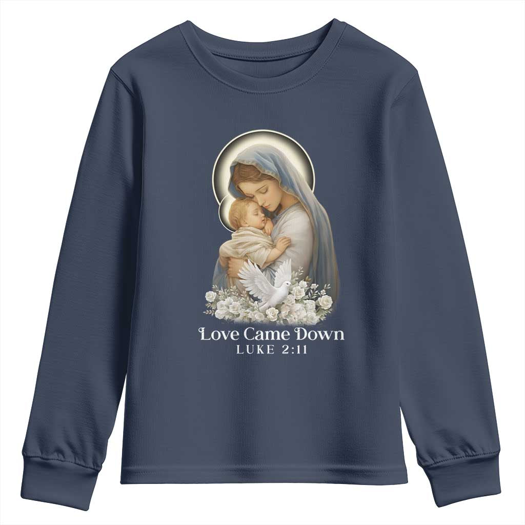Christian Christmas Youth Sweatshirt Love Came Down Luke 2:11 TS14 Navy Print Your Wear