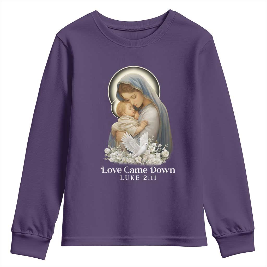 Christian Christmas Youth Sweatshirt Love Came Down Luke 2:11 TS14 Purple Print Your Wear