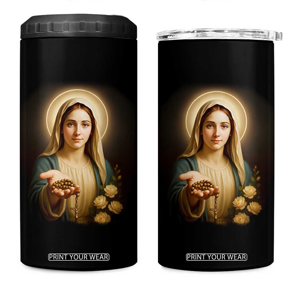 Virgin Mary Maria 4 in 1 Can Cooler Tumbler Catholic Christian Faith TS14 One Size: 16 oz Black Print Your Wear