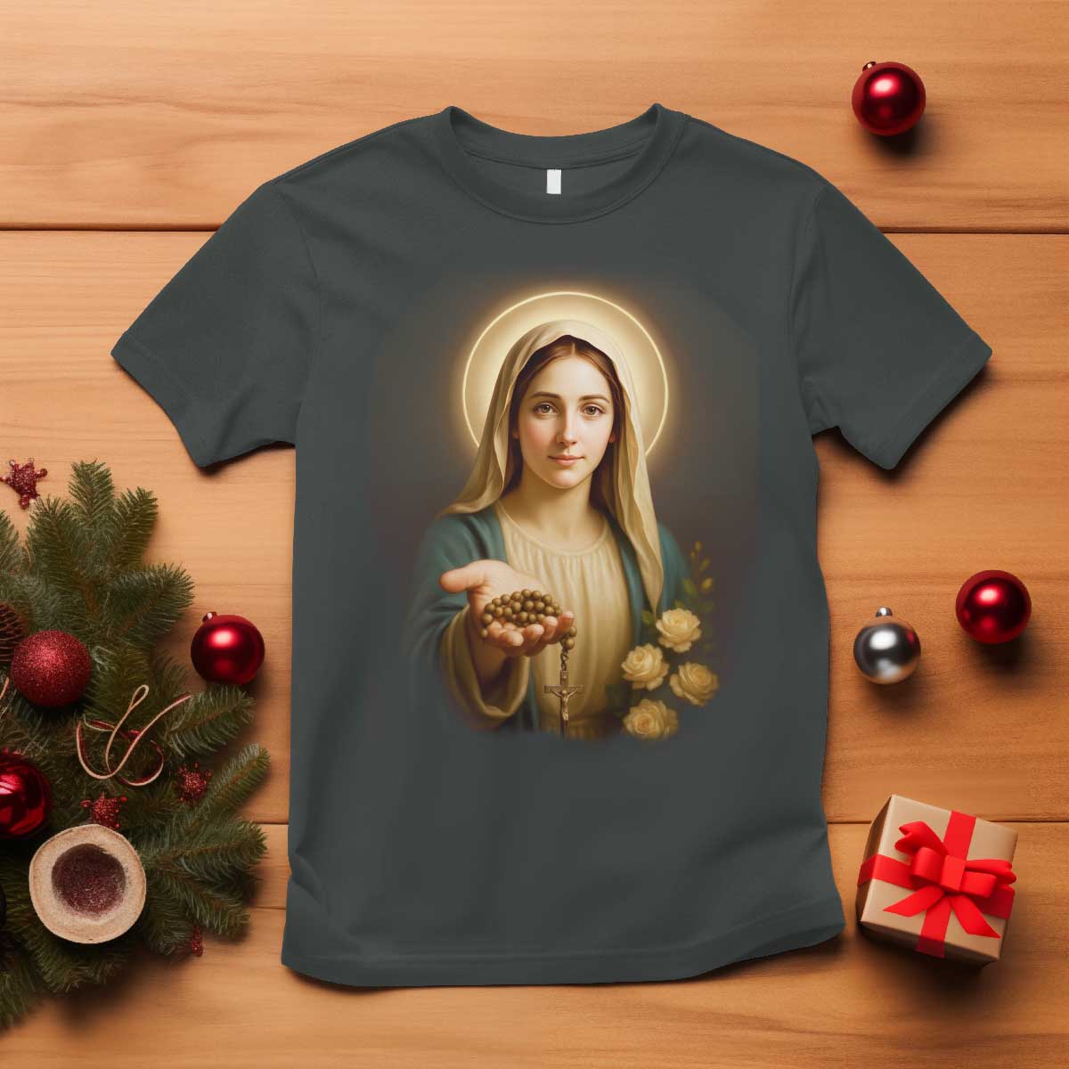 Virgin Mary Maria T Shirt Catholic Christian Faith TS14 Dark Heather Print Your Wear