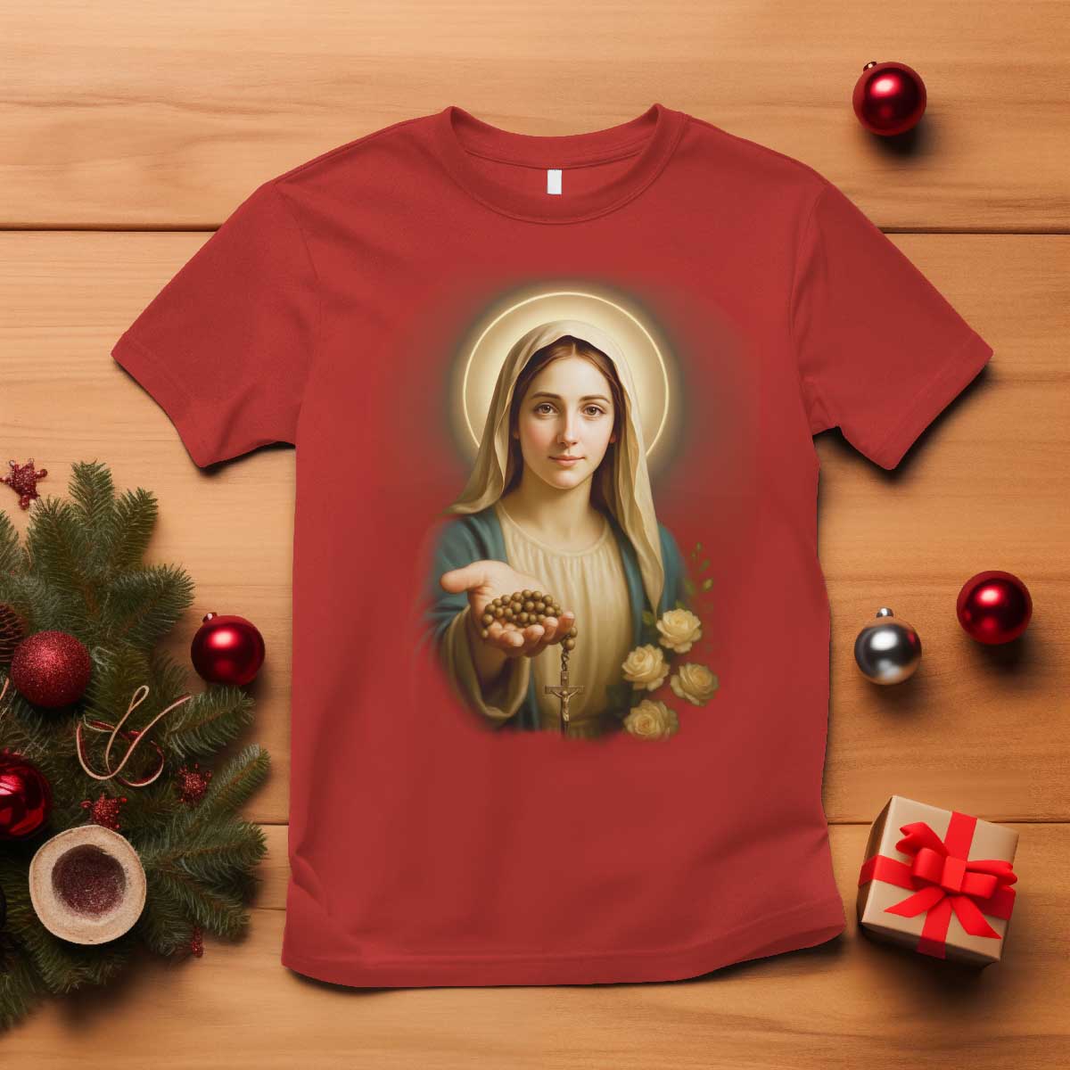 Virgin Mary Maria T Shirt Catholic Christian Faith TS14 Red Print Your Wear