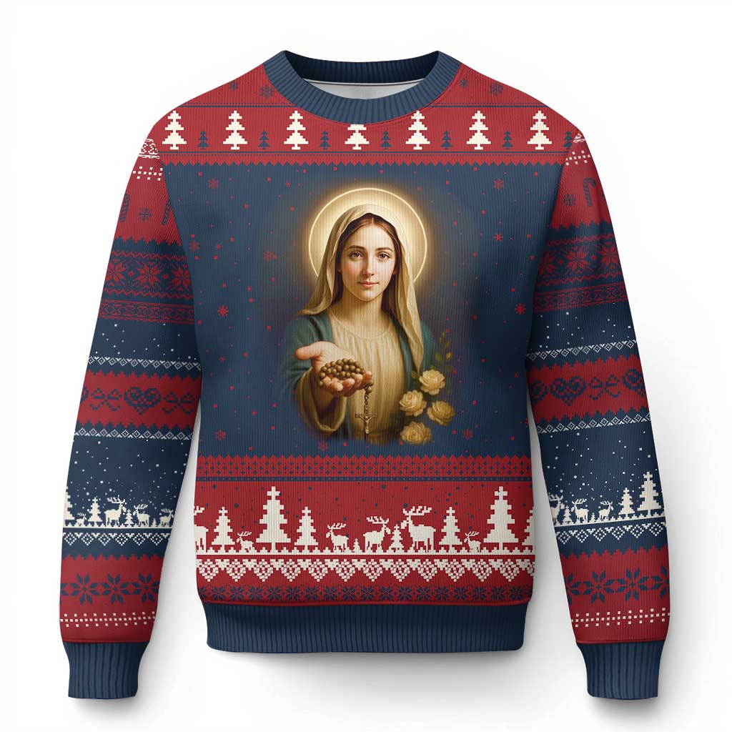 Virgin Mary Maria Ugly Christmas Sweater Catholic Christian Faith TS14 Navy Red Print Your Wear