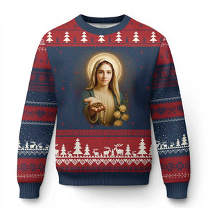 Virgin Mary Maria Ugly Christmas Sweater Catholic Christian Faith TS14 Navy Red Print Your Wear