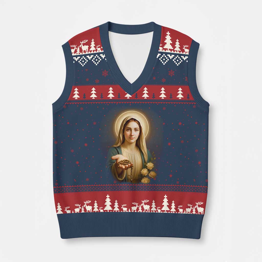 Virgin Mary Maria V-Neck Knit Sweater Vest Catholic Christian Faith TS14 Navy Red Print Your Wear