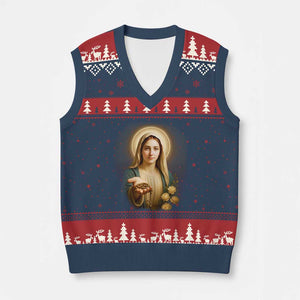 Virgin Mary Maria V-Neck Knit Sweater Vest Catholic Christian Faith TS14 Navy Red Print Your Wear