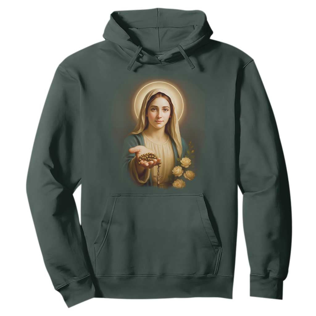Virgin Mary Maria Hoodie Catholic Christian Faith TS14 Dark Forest Green Print Your Wear