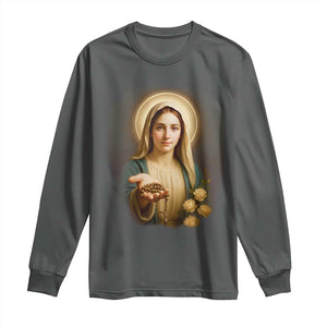 Virgin Mary Maria Long Sleeve Shirt Catholic Christian Faith TS14 Dark Heather Print Your Wear