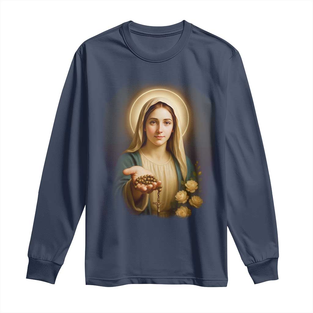 Virgin Mary Maria Long Sleeve Shirt Catholic Christian Faith TS14 Navy Print Your Wear