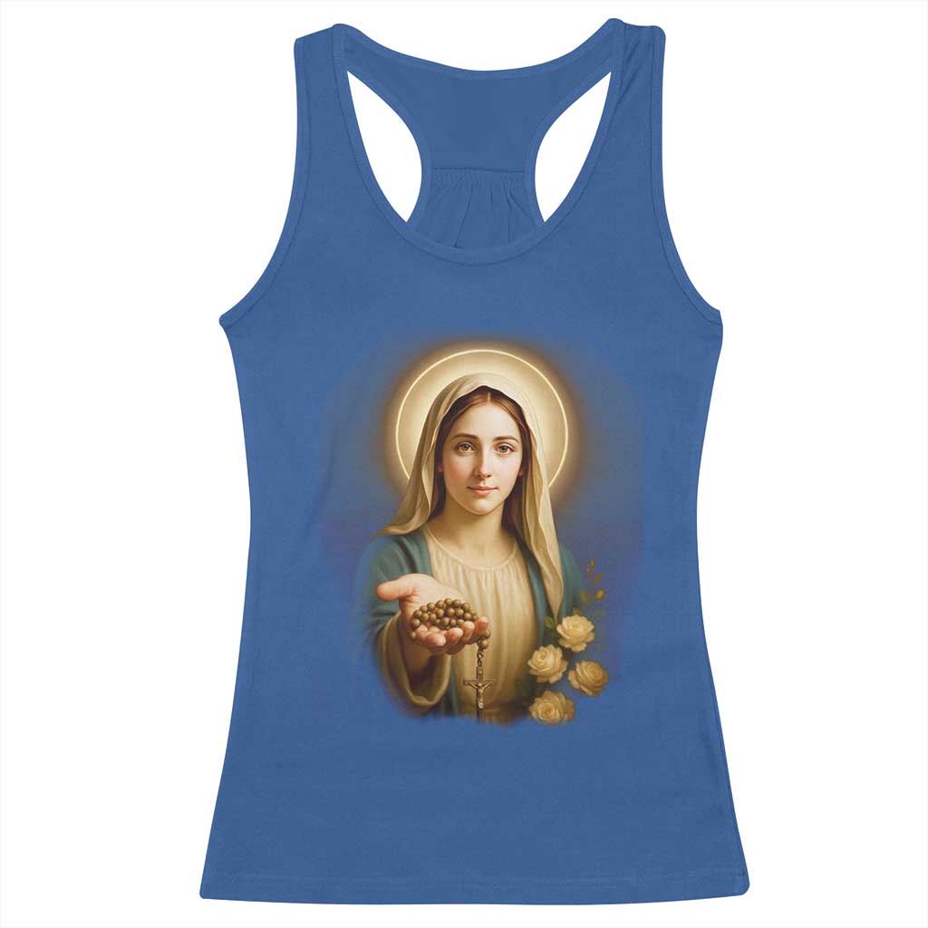 Virgin Mary Maria Racerback Tank Top Catholic Christian Faith TS14 Royal Blue Print Your Wear