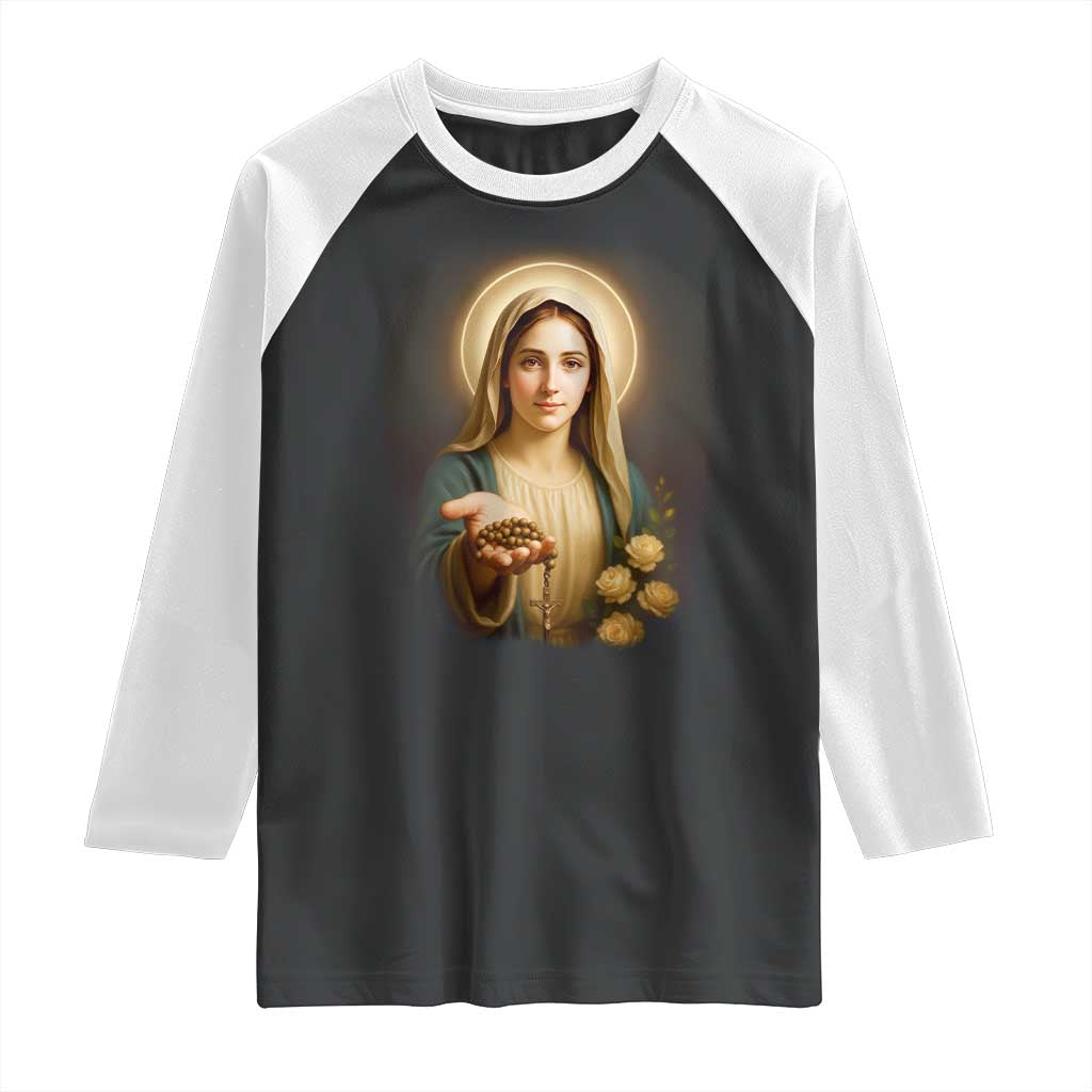 Virgin Mary Maria Raglan Shirt Catholic Christian Faith TS14 Black White Print Your Wear