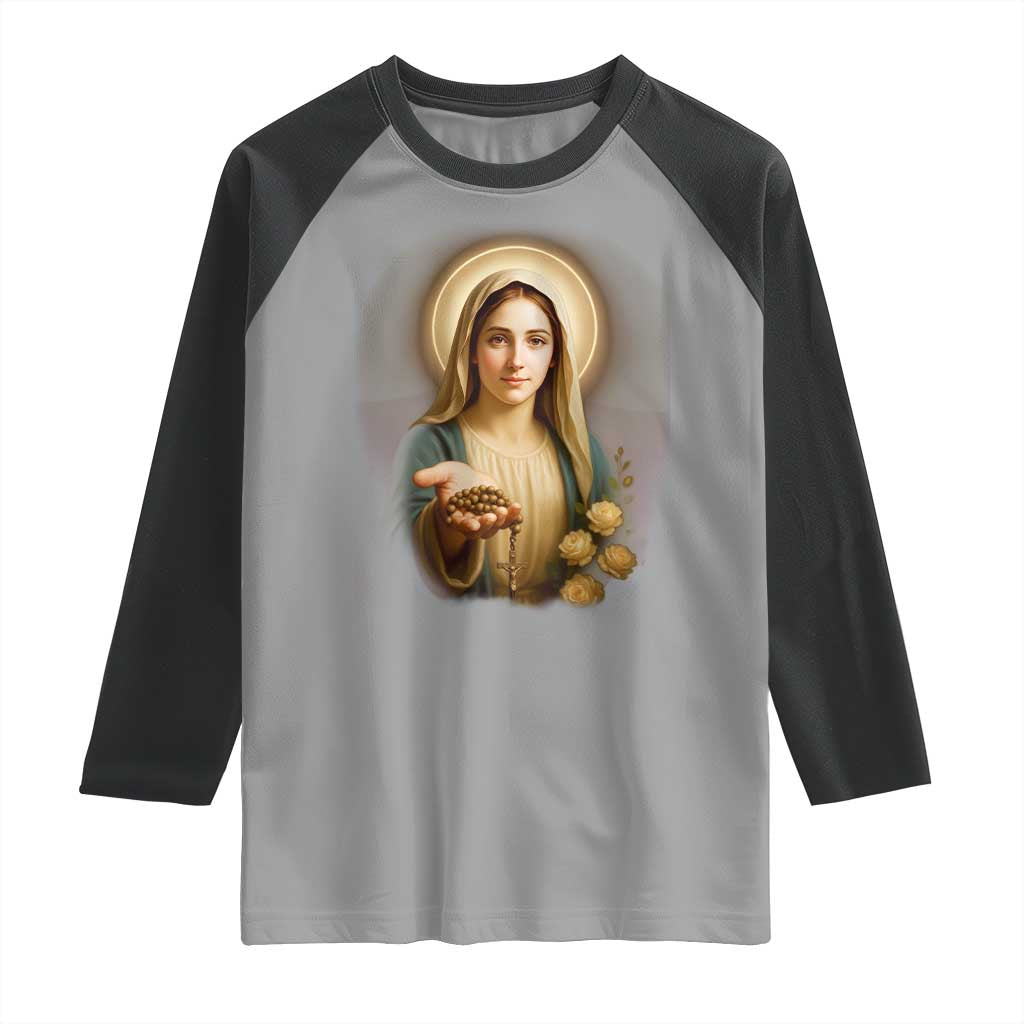 Virgin Mary Maria Raglan Shirt Catholic Christian Faith TS14 Sport Gray Black Print Your Wear