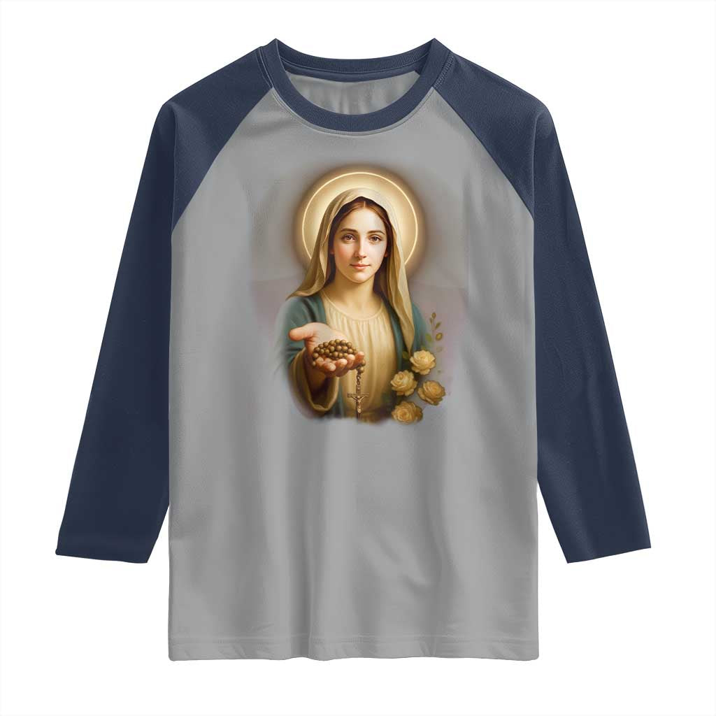 Virgin Mary Maria Raglan Shirt Catholic Christian Faith TS14 Sport Gray Navy Print Your Wear