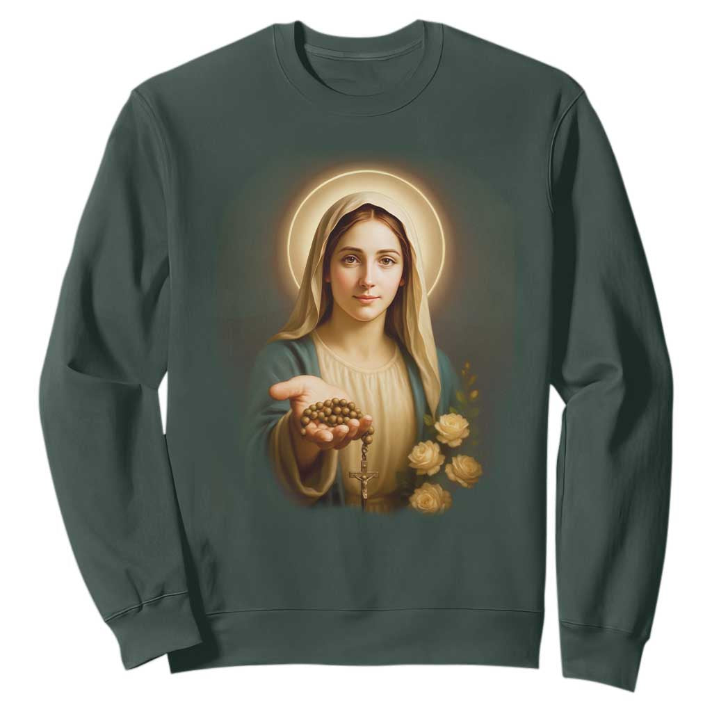 Virgin Mary Maria Sweatshirt Catholic Christian Faith TS14 Dark Forest Green Print Your Wear