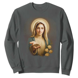 Virgin Mary Maria Sweatshirt Catholic Christian Faith TS14 Dark Heather Print Your Wear