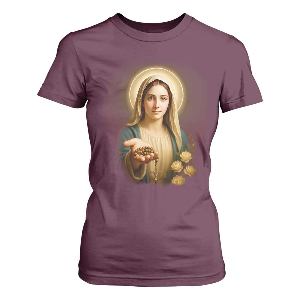 Virgin Mary Maria T Shirt For Women Catholic Christian Faith TS14 Maroon Print Your Wear