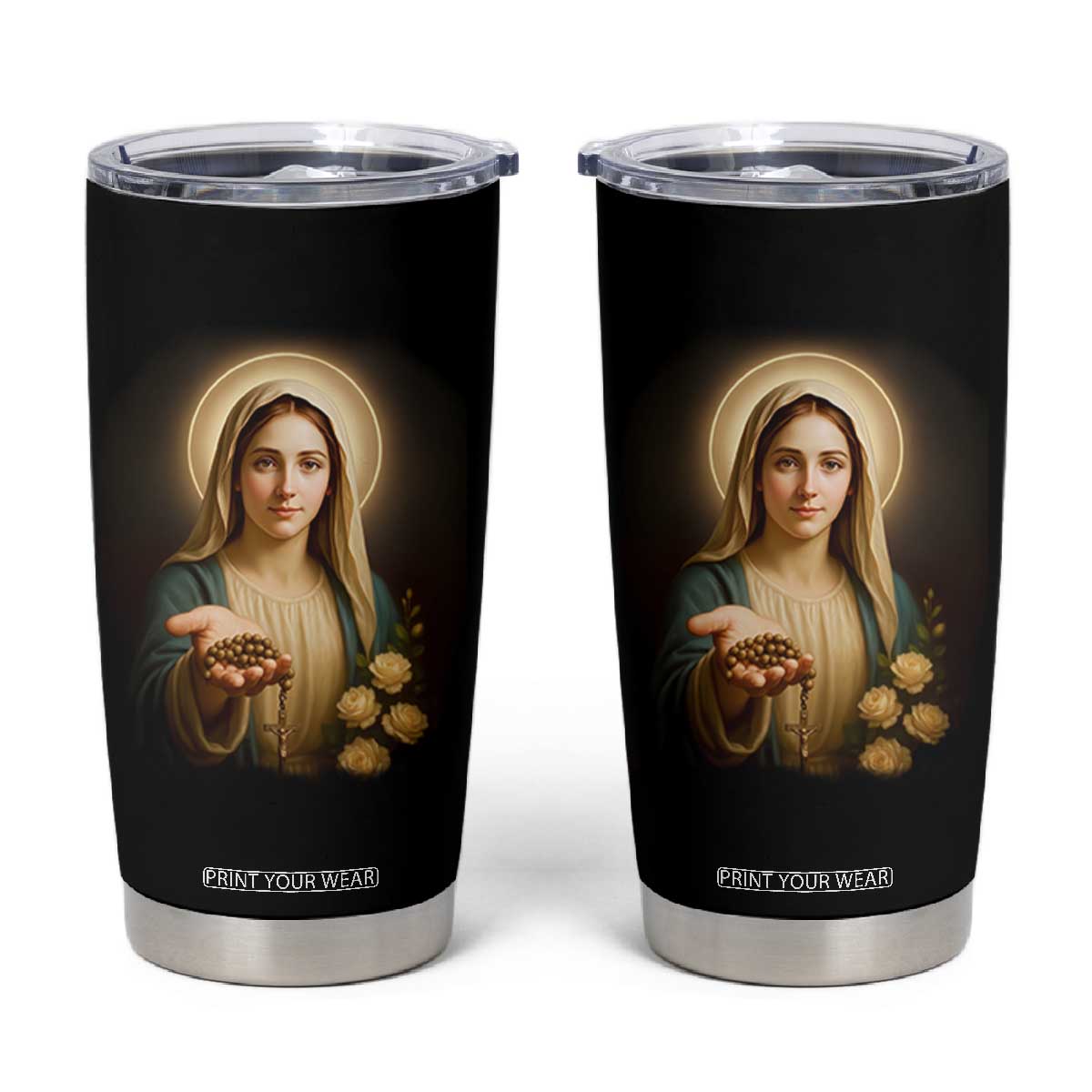 Virgin Mary Maria Tumbler Cup Catholic Christian Faith TS14 Black Print Your Wear