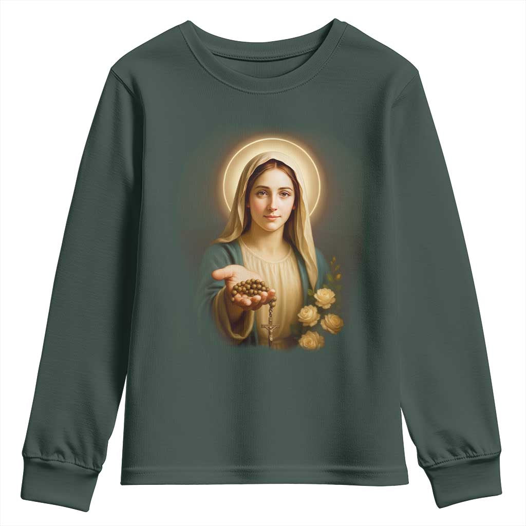 Virgin Mary Maria Youth Sweatshirt Catholic Christian Faith TS14 Dark Forest Green Print Your Wear