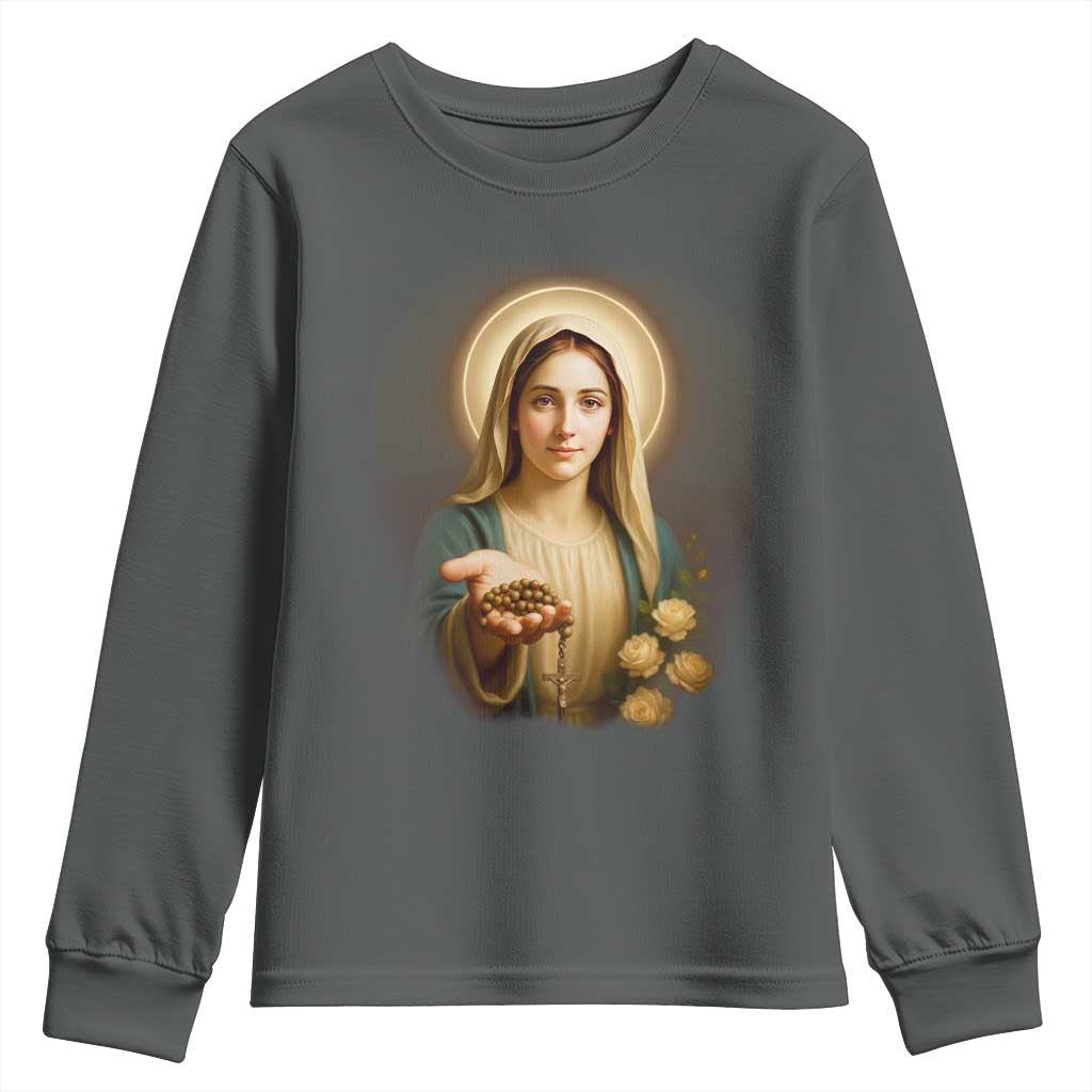 Virgin Mary Maria Youth Sweatshirt Catholic Christian Faith TS14 Dark Heather Print Your Wear