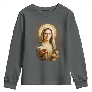 Virgin Mary Maria Youth Sweatshirt Catholic Christian Faith TS14 Dark Heather Print Your Wear