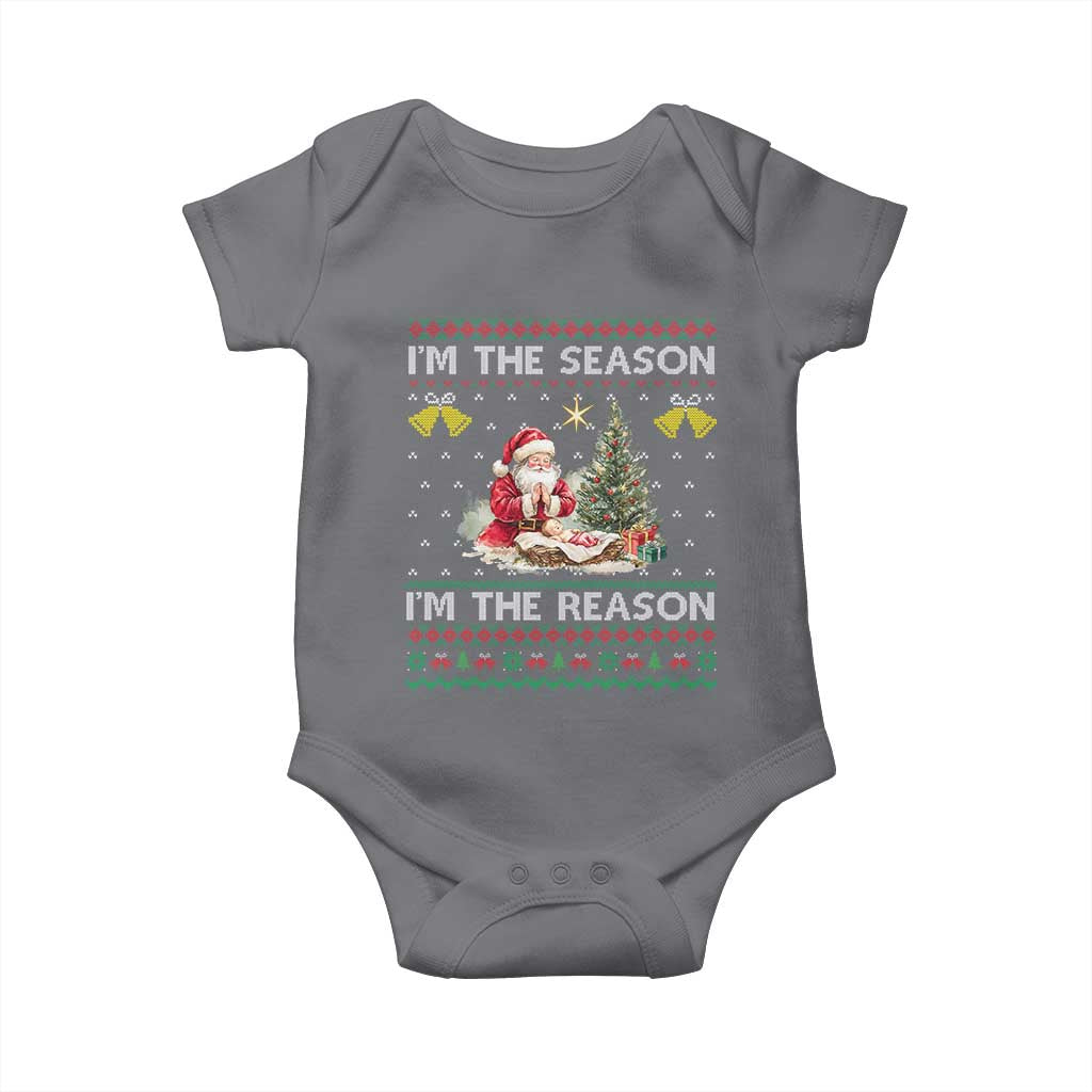 Jesus Christmas Baby Onesie Santa With Jesus Baby Reason Xmas TS14 Charcoal Print Your Wear