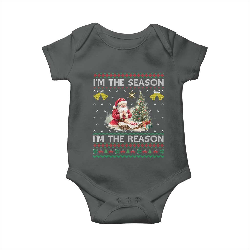 Jesus Christmas Baby Onesie Santa With Jesus Baby Reason Xmas TS14 Dark Heather Print Your Wear