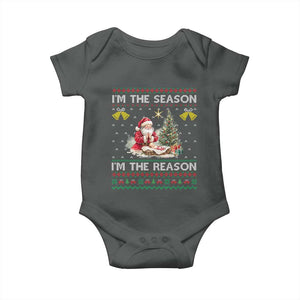 Jesus Christmas Baby Onesie Santa With Jesus Baby Reason Xmas TS14 Dark Heather Print Your Wear