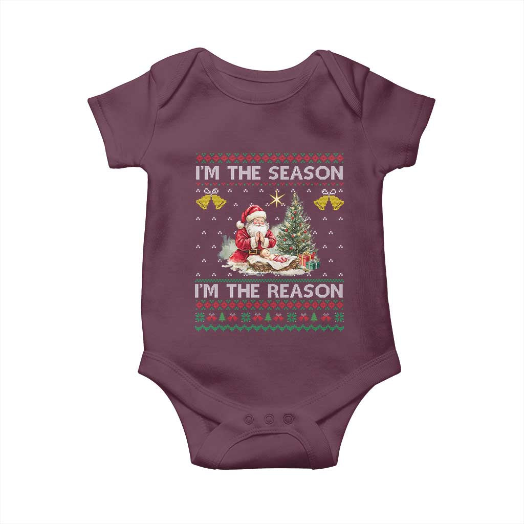 Jesus Christmas Baby Onesie Santa With Jesus Baby Reason Xmas TS14 Maroon Print Your Wear