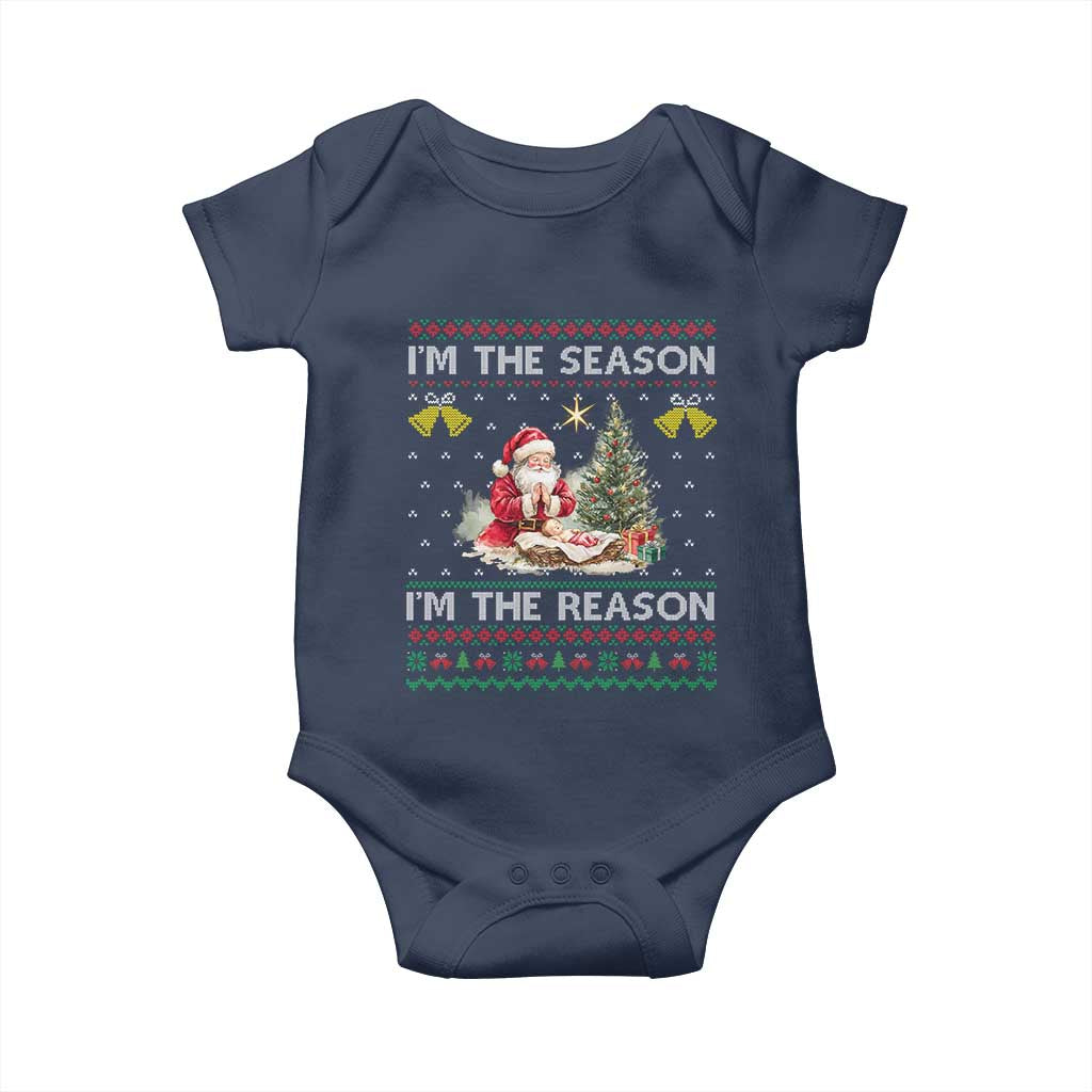 Jesus Christmas Baby Onesie Santa With Jesus Baby Reason Xmas TS14 Navy Print Your Wear